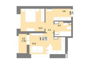 1-к квартира, вторичка, 44м2, 9/25 этаж