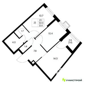 2-к квартира, вторичка, 51м2, 6/31 этаж