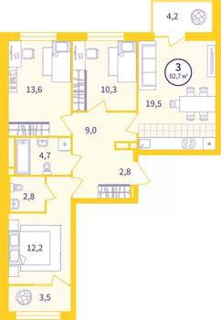 3-к квартира, вторичка, 79м2, 4/12 этаж