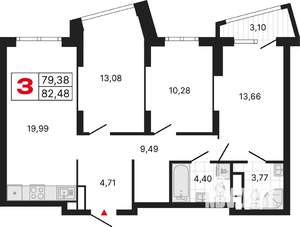 3-к квартира, вторичка, 83м2, 28/31 этаж