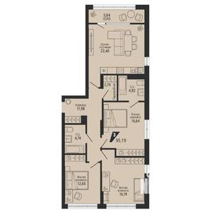 3-к квартира, вторичка, 95м2, 22/22 этаж