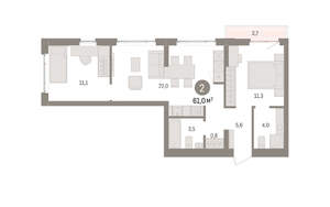 2-к квартира, вторичка, 61м2, 4/25 этаж