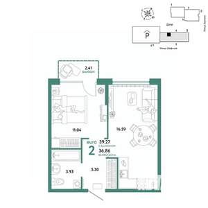 2-к квартира, вторичка, 39м2, 5/24 этаж