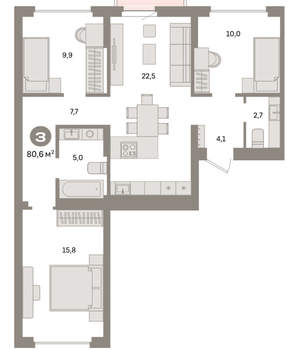 3-к квартира, вторичка, 81м2, 9/9 этаж