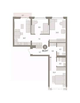 3-к квартира, вторичка, 83м2, 4/7 этаж