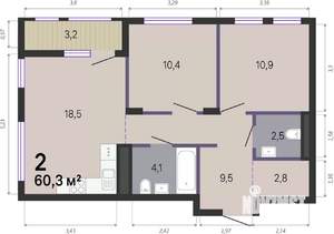 2-к квартира, вторичка, 62м2, 10/19 этаж