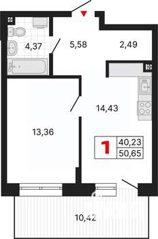 1-к квартира, вторичка, 51м2, 1/25 этаж