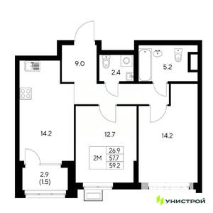 2-к квартира, вторичка, 59м2, 17/31 этаж