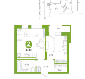 2-к квартира, вторичка, 44м2, 16/25 этаж