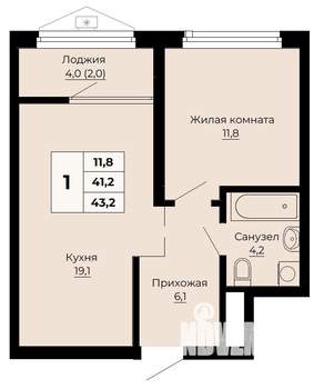 1-к квартира, вторичка, 43м2, 3/24 этаж