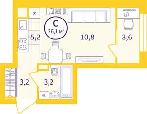 Студия квартира, вторичка, 24м2, 6/8 этаж