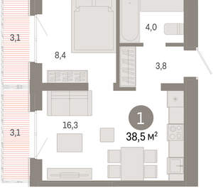 1-к квартира, вторичка, 39м2, 6/24 этаж