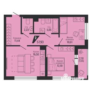 2-к квартира, вторичка, 58м2, 2/31 этаж