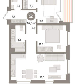 2-к квартира, вторичка, 63м2, 3/24 этаж