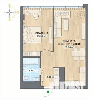 2-к квартира, вторичка, 53м2, 23/28 этаж