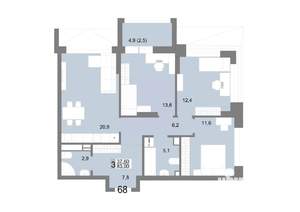 3-к квартира, вторичка, 83м2, 12/25 этаж