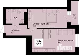 1-к квартира, строящийся дом, 36м2, 23/25 этаж