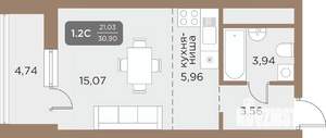 Студия квартира, вторичка, 31м2, 14/24 этаж