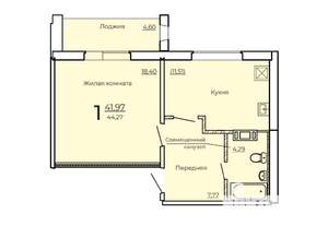 1-к квартира, строящийся дом, 44м2, 7/10 этаж
