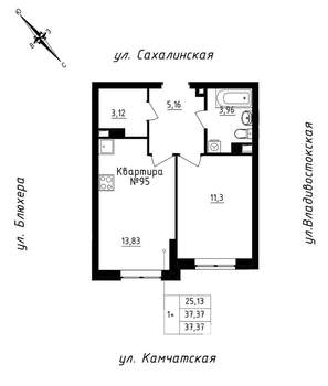 1-к квартира, строящийся дом, 37м2, 12/25 этаж