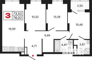 3-к квартира, вторичка, 76м2, 6/31 этаж