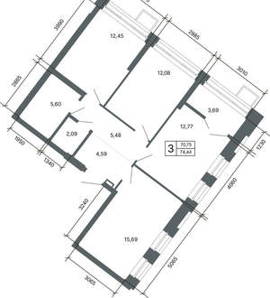 3-к квартира, вторичка, 74м2, 19/27 этаж