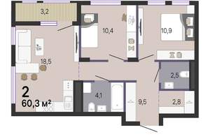 2-к квартира, вторичка, 62м2, 10/19 этаж
