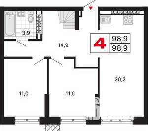 2-к квартира, вторичка, 61м2, 14/15 этаж