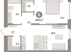 1-к квартира, вторичка, 49м2, 16/16 этаж