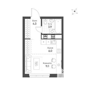 Студия квартира, строящийся дом, 25м2, 5/16 этаж