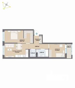 2-к квартира, вторичка, 67м2, 3/9 этаж