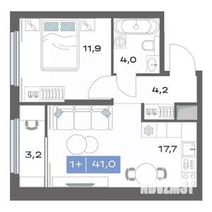 1-к квартира, строящийся дом, 41м2, 12/20 этаж