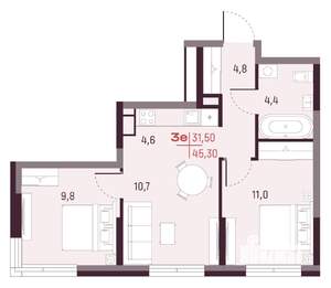 3-к квартира, вторичка, 45м2, 14/20 этаж