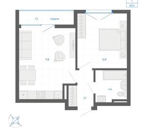 1-к квартира, вторичка, 40м2, 15/32 этаж