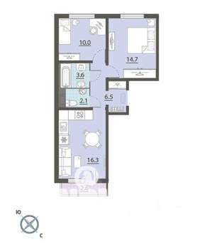 2-к квартира, вторичка, 55м2, 14/24 этаж