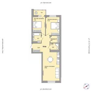2-к квартира, вторичка, 77м2, 21/21 этаж