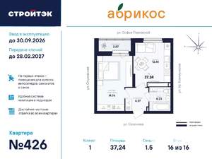 1-к квартира, вторичка, 37м2, 16/18 этаж