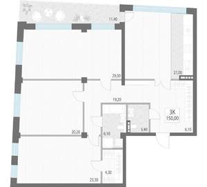 3-к квартира, строящийся дом, 150м2, 2/9 этаж