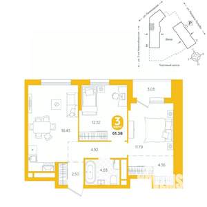 3-к квартира, вторичка, 61м2, 11/24 этаж