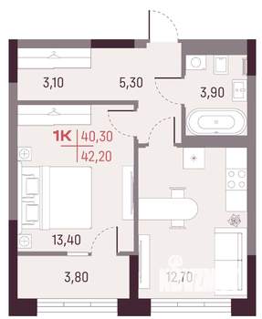 1-к квартира, вторичка, 40м2, 9/25 этаж