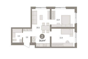 2-к квартира, вторичка, 54м2, 4/15 этаж