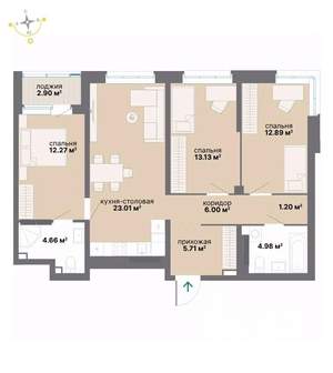 3-к квартира, вторичка, 87м2, 13/26 этаж