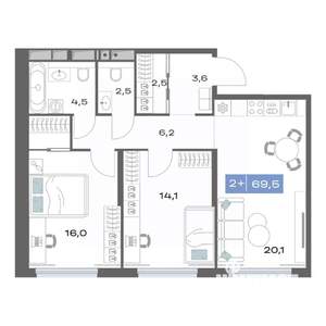 2-к квартира, строящийся дом, 70м2, 4/25 этаж