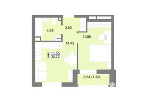 1-к квартира, строящийся дом, 36м2, 5/22 этаж