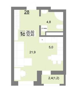 Студия квартира, вторичка, 33м2, 7/26 этаж