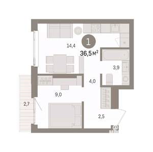 1-к квартира, вторичка, 37м2, 10/25 этаж