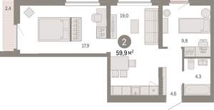 2-к квартира, вторичка, 60м2, 4/9 этаж