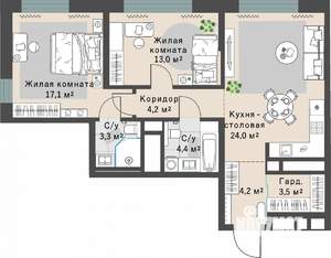 2-к квартира, вторичка, 74м2, 10/29 этаж