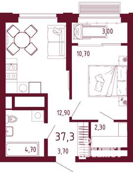 1-к квартира, вторичка, 37м2, 15/32 этаж