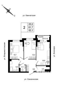 2-к квартира, строящийся дом, 63м2, 11/24 этаж